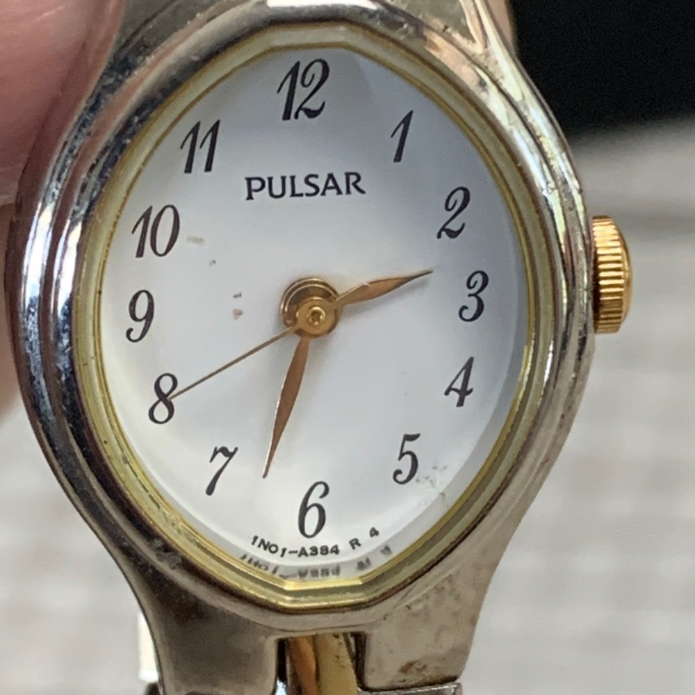 Pulsar Two Tone Women Dress Watch White Dial Arabic Numerals 1N01-X098 572966